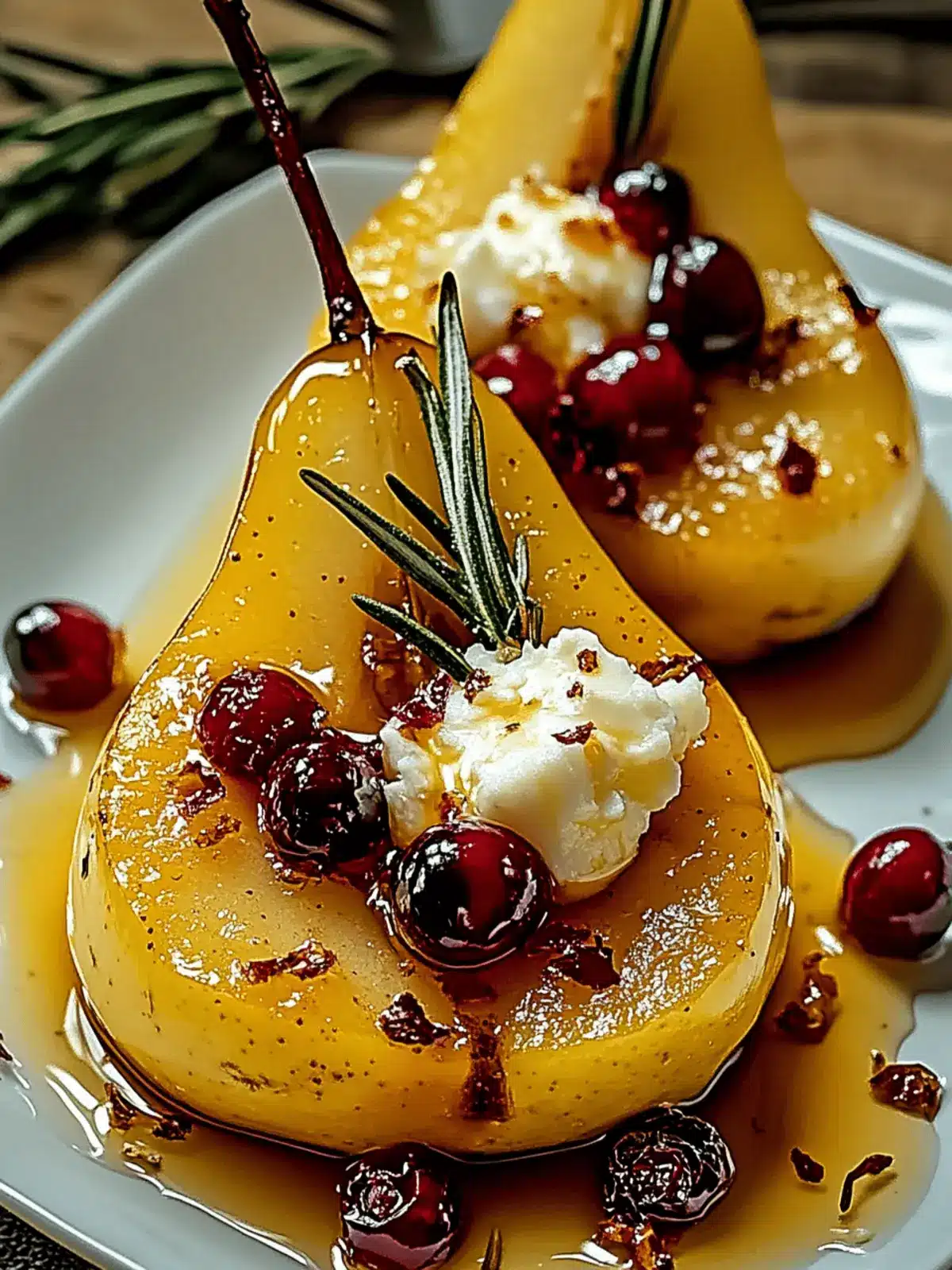 Baked Pears with Goat Cheese, Honey, and Cranberries
