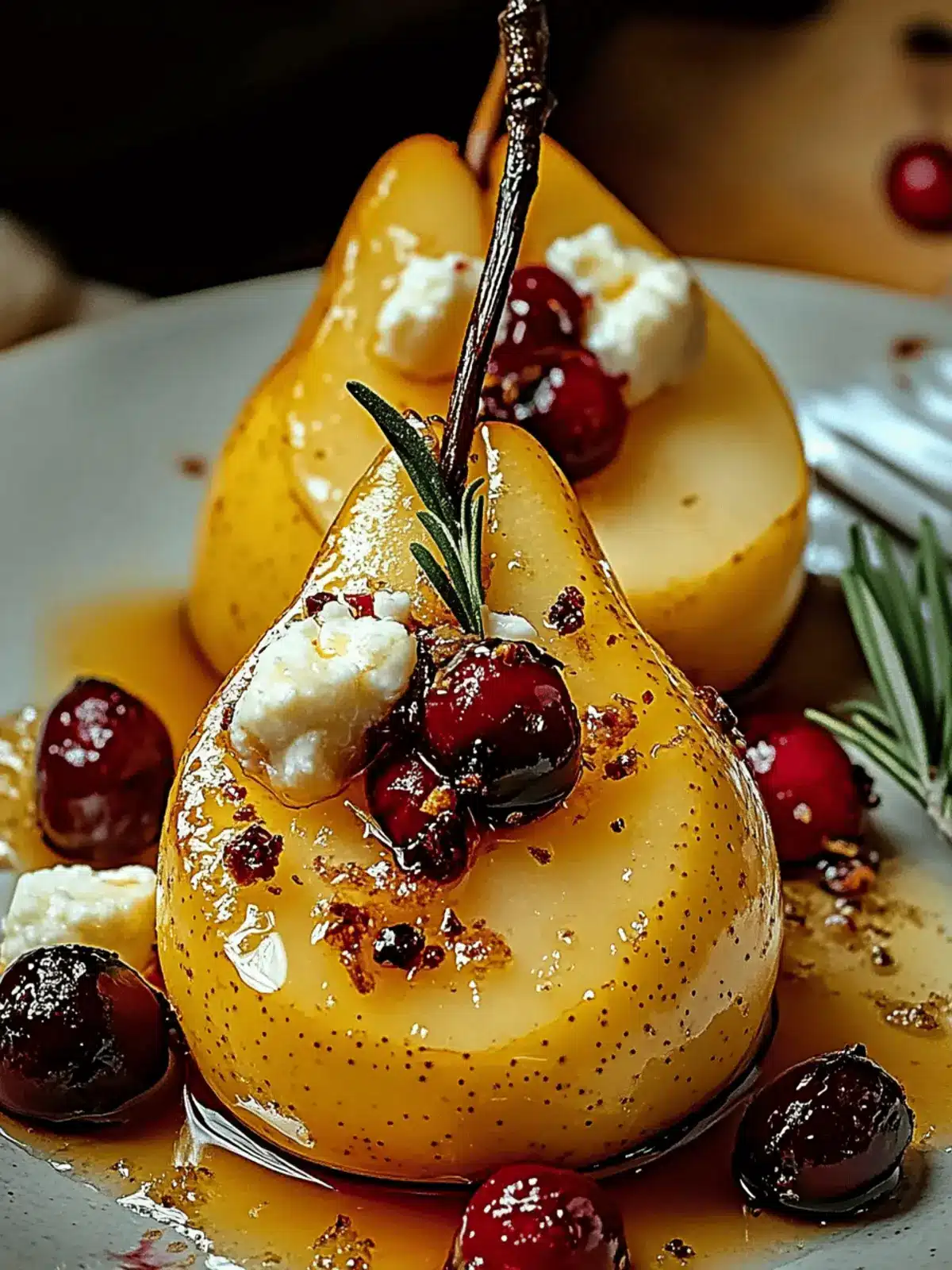 Baked Pears with Goat Cheese, Honey, and Cranberries
