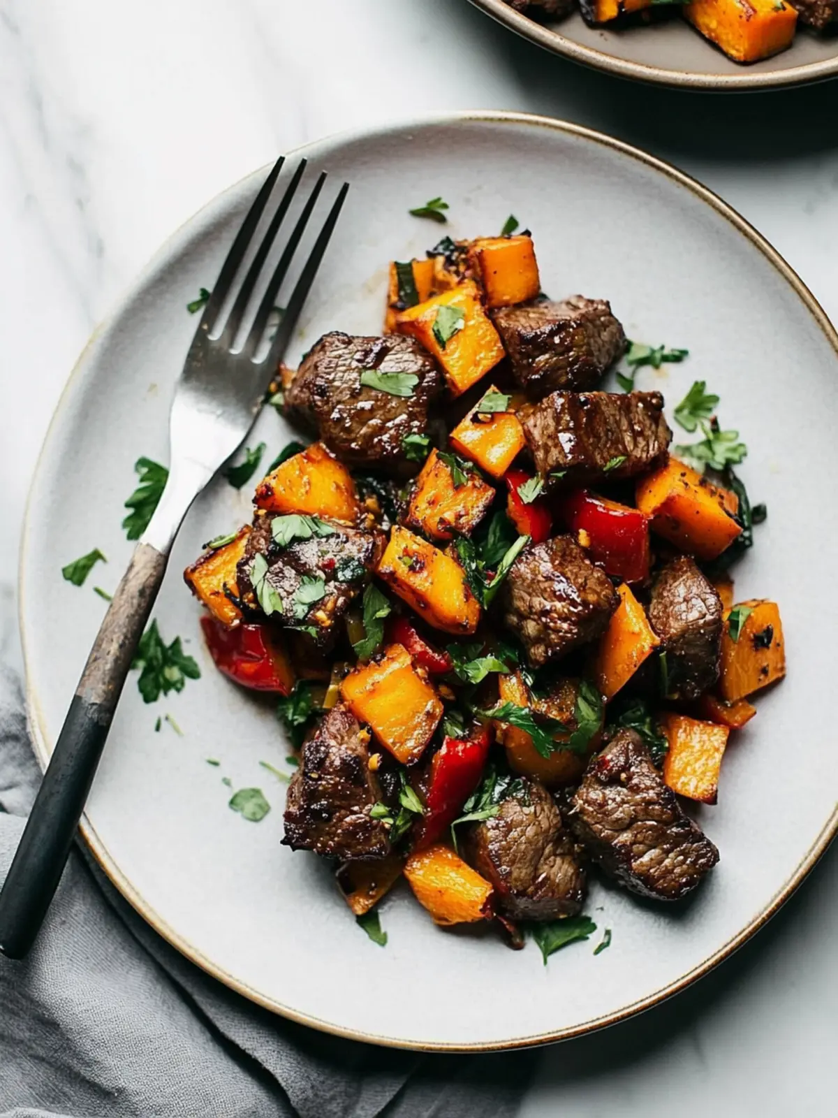 Steak Bites with Sweet Potatoes and Peppers