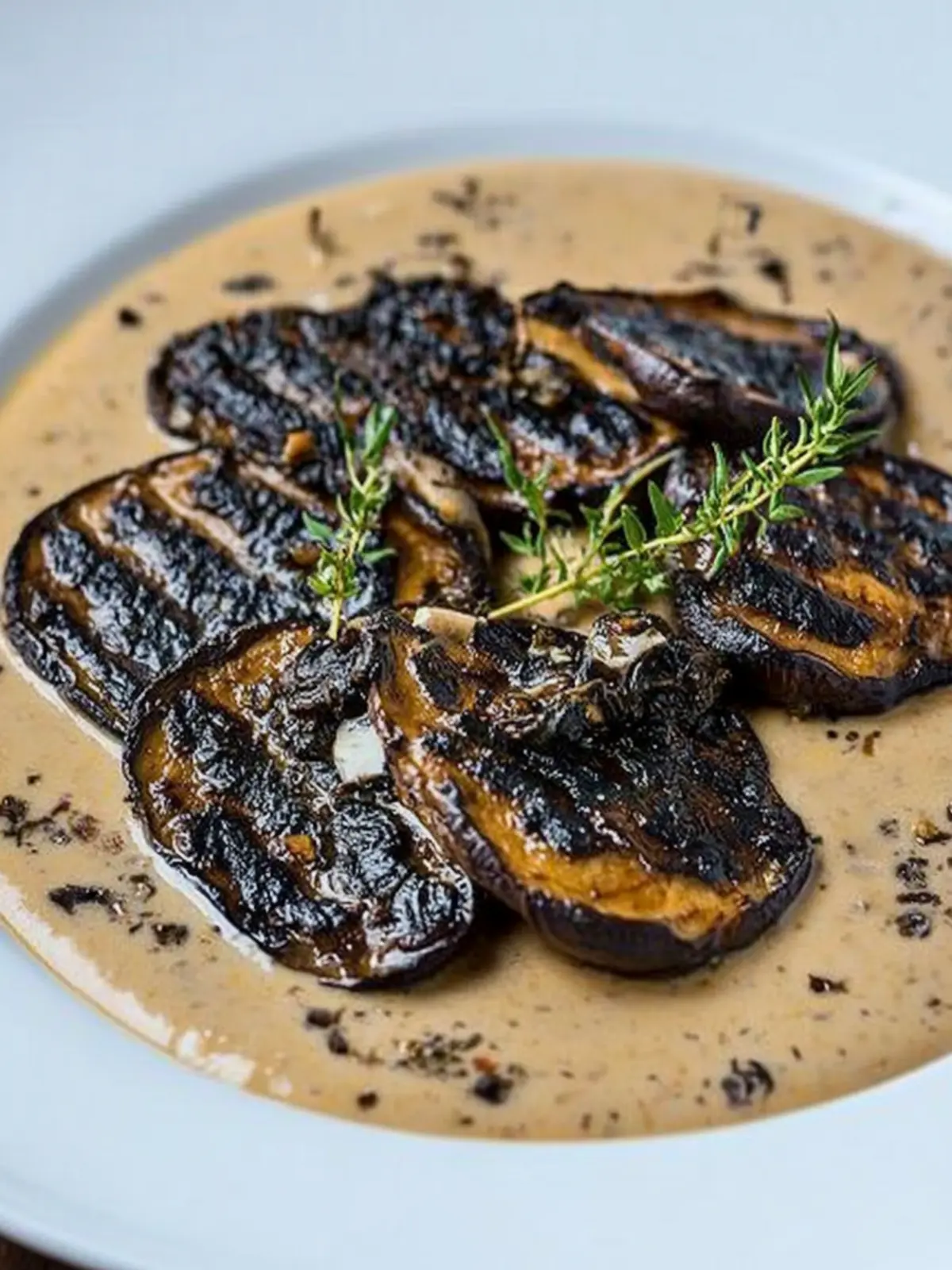 Grilled Portobello Mushroom in a Porcini Cream Sauce