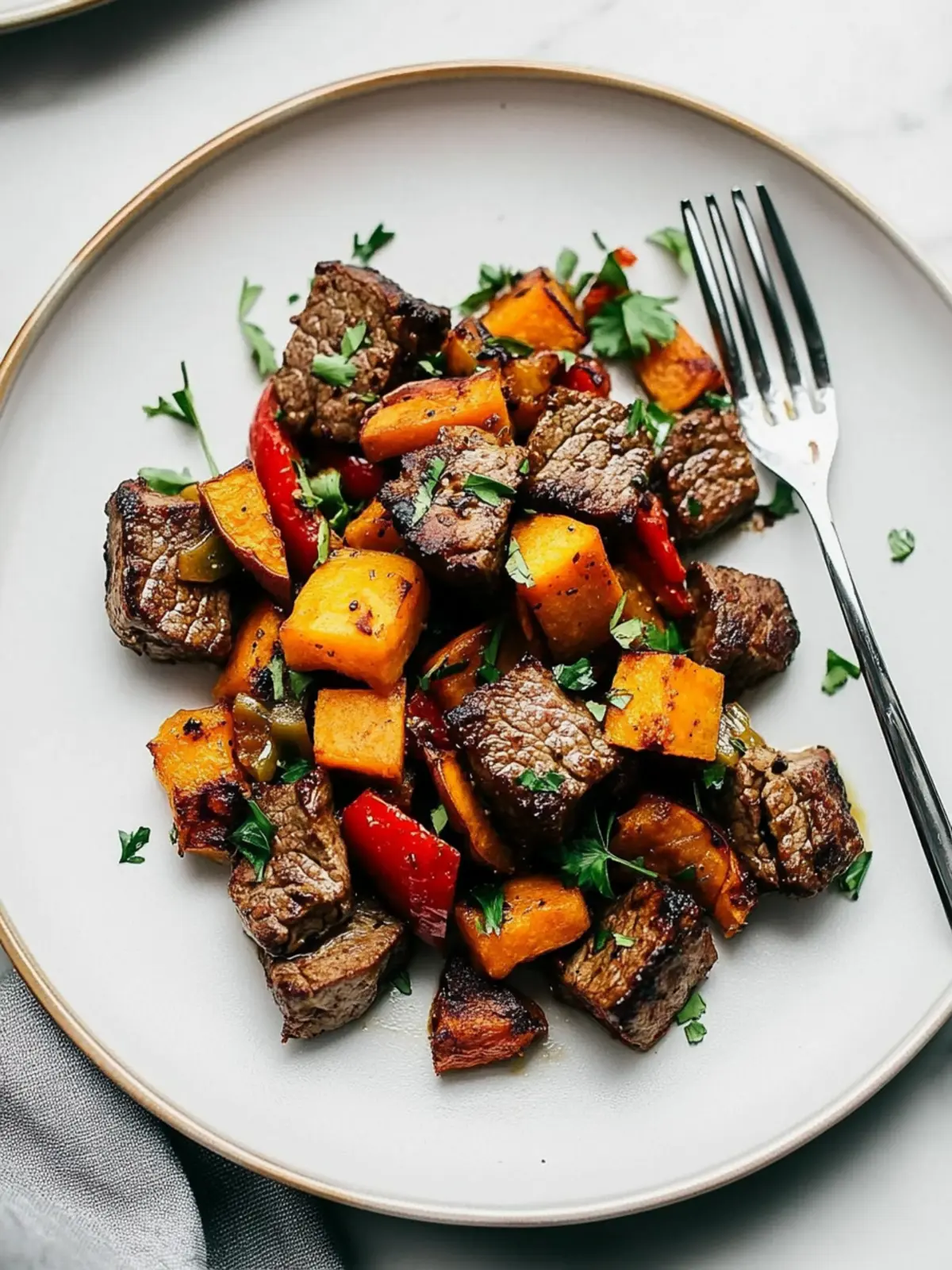 Steak Bites with Sweet Potatoes and Peppers