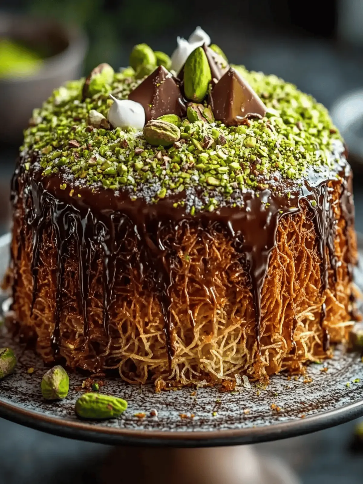 Chocolate Pistachio Kataifi Cake