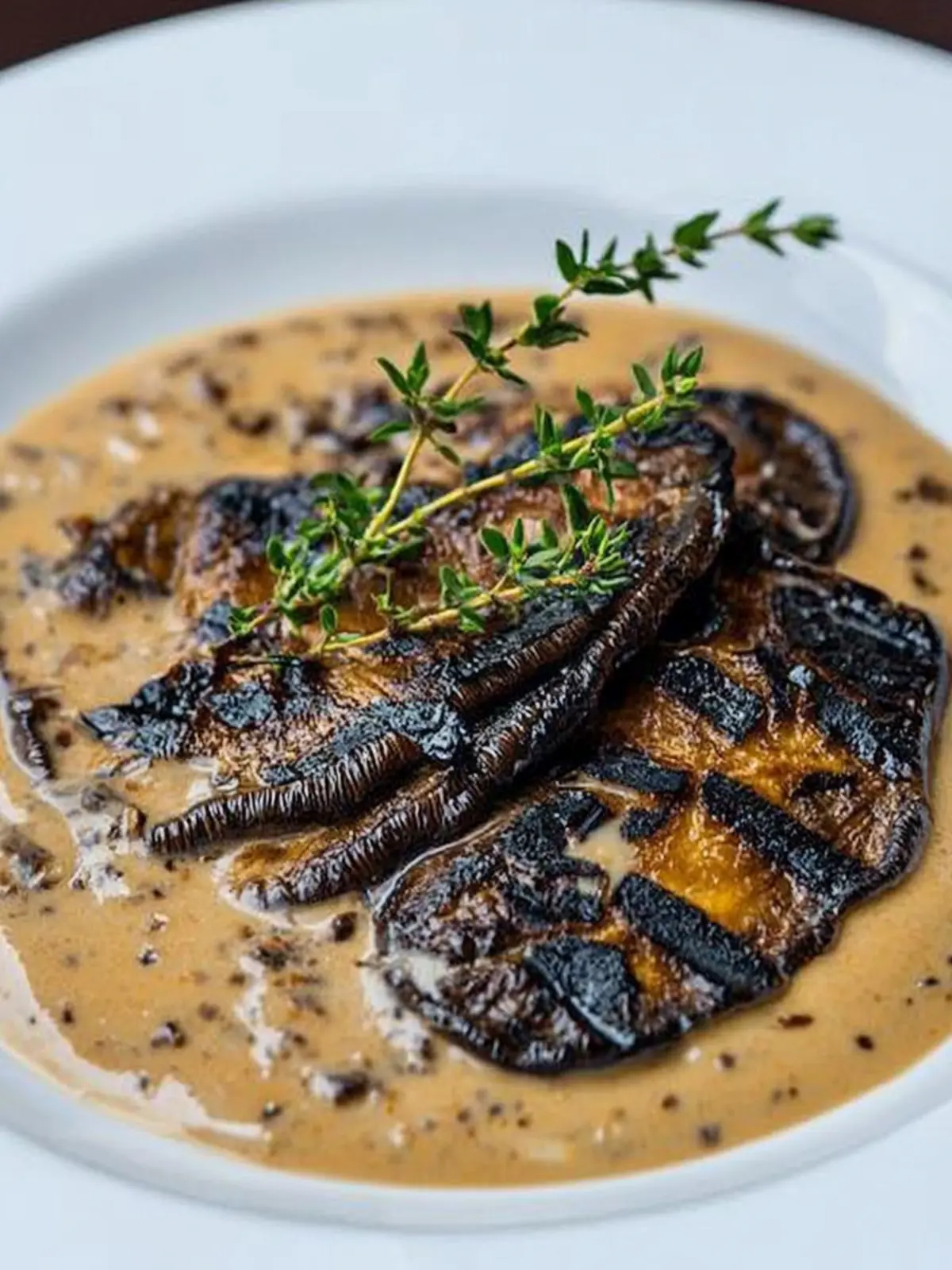 Grilled Portobello Mushroom in a Porcini Cream Sauce