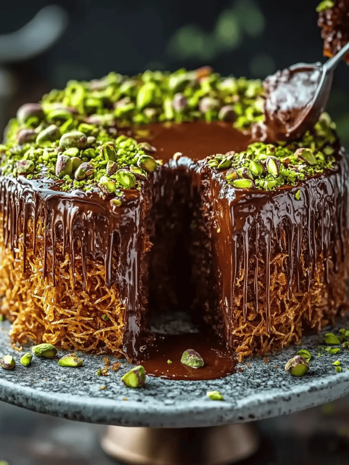 Chocolate Pistachio Kataifi Cake