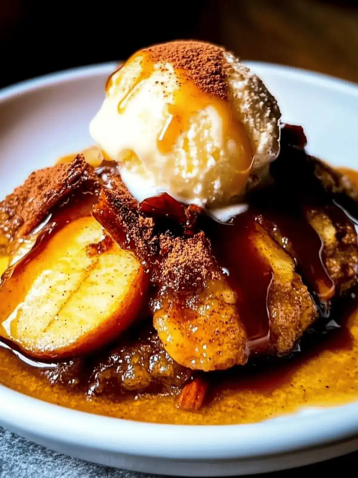 Cinnamon Fried Apples with Vanilla Ice Cream & Salted Caramel