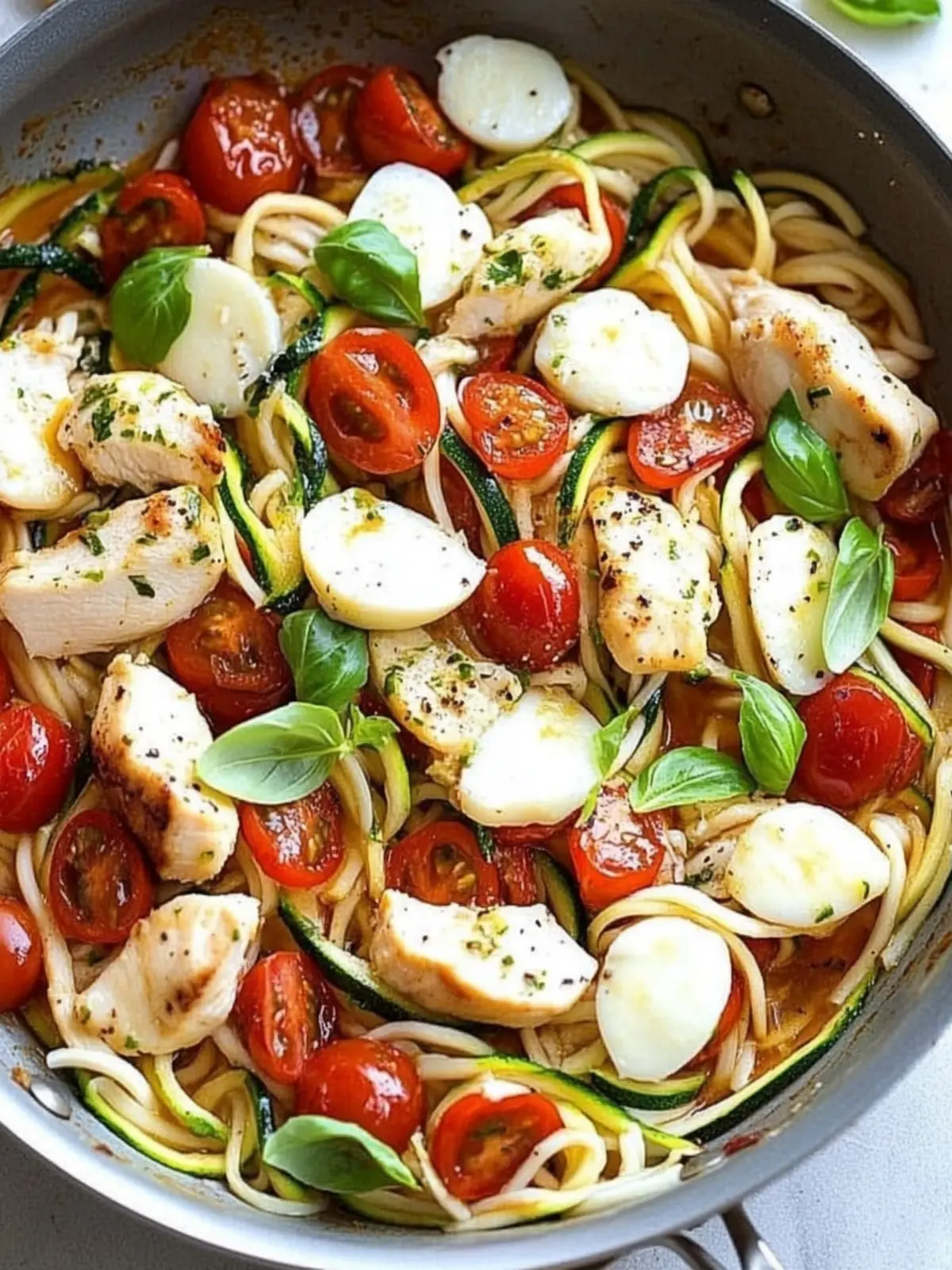 Savory Chicken and Zucchini Noodle Caprese for Dinner! 4 Chicken and Zucchini Noodle Caprese