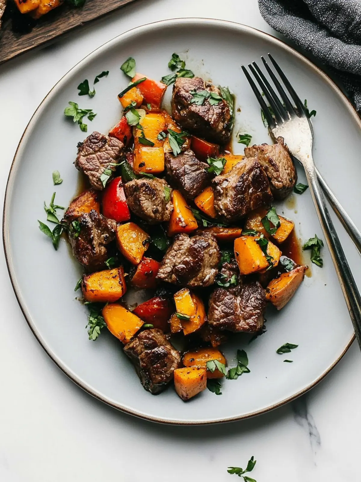 Steak Bites with Sweet Potatoes and Peppers