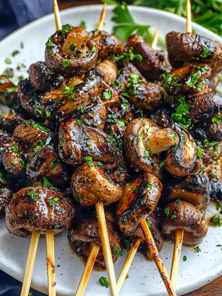 Balsamic Garlic Grilled Mushroom Skewers