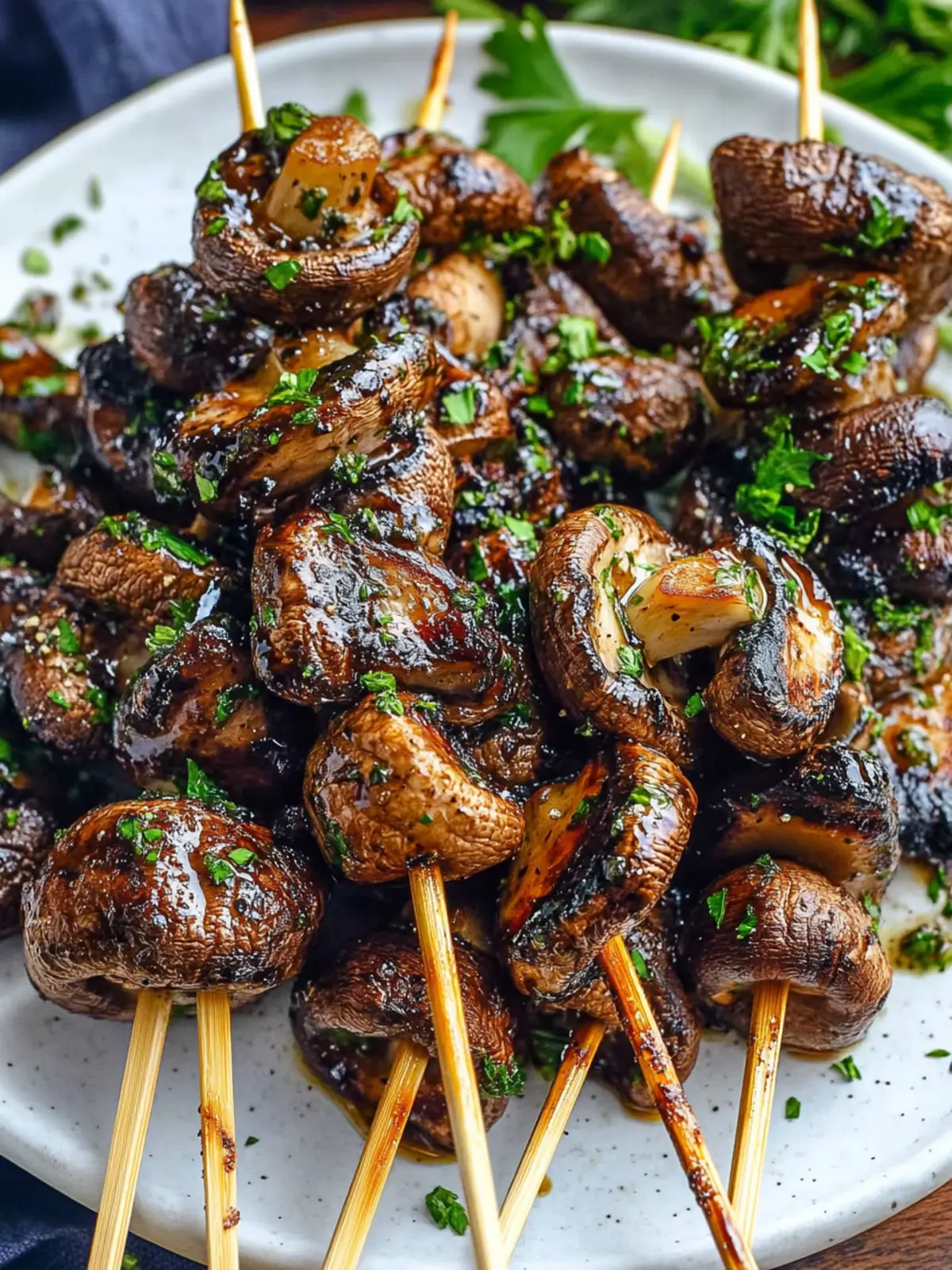 Balsamic Garlic Grilled Mushroom Skewers