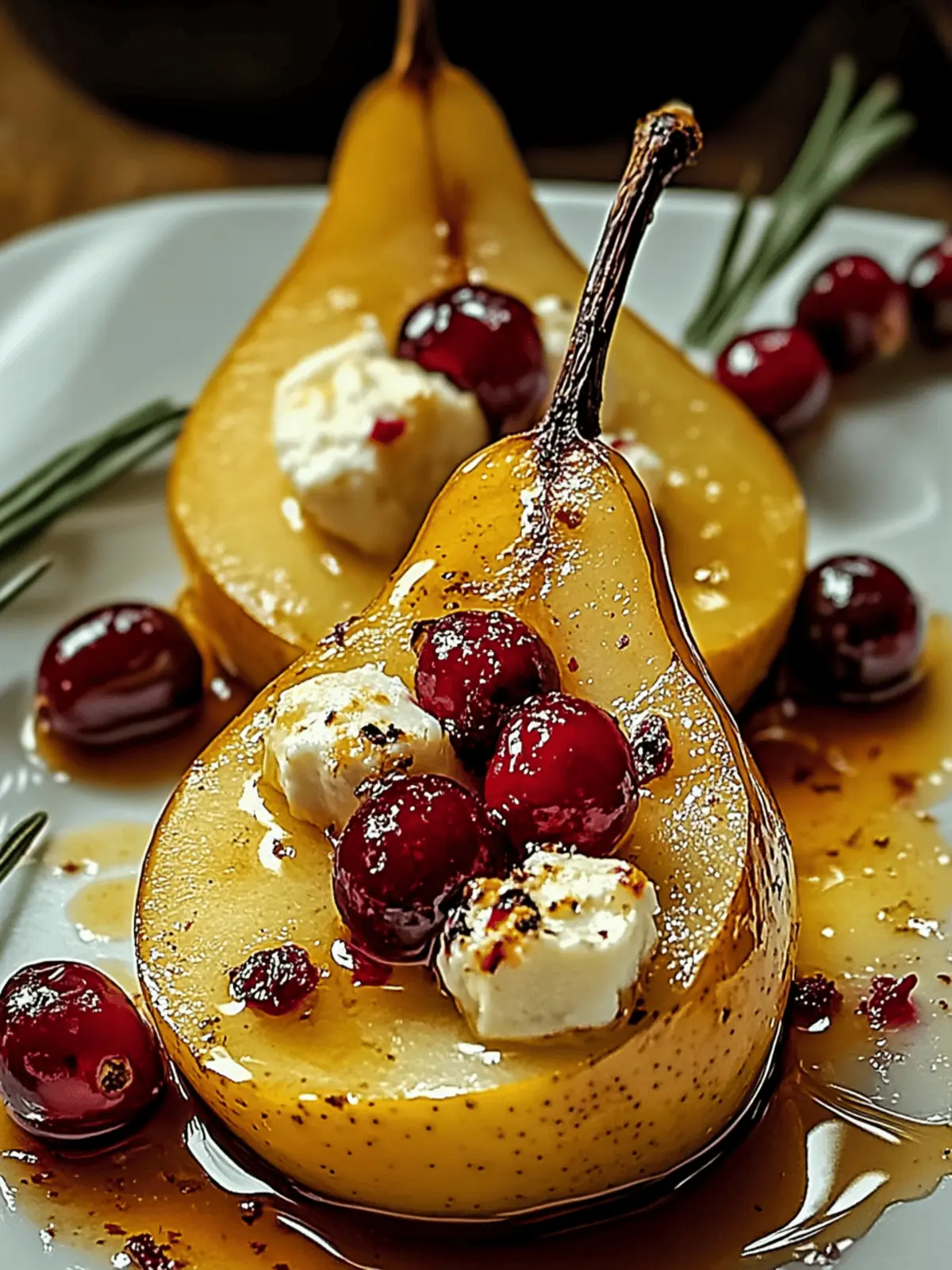 Baked Pears with Goat Cheese, Honey, and Cranberries