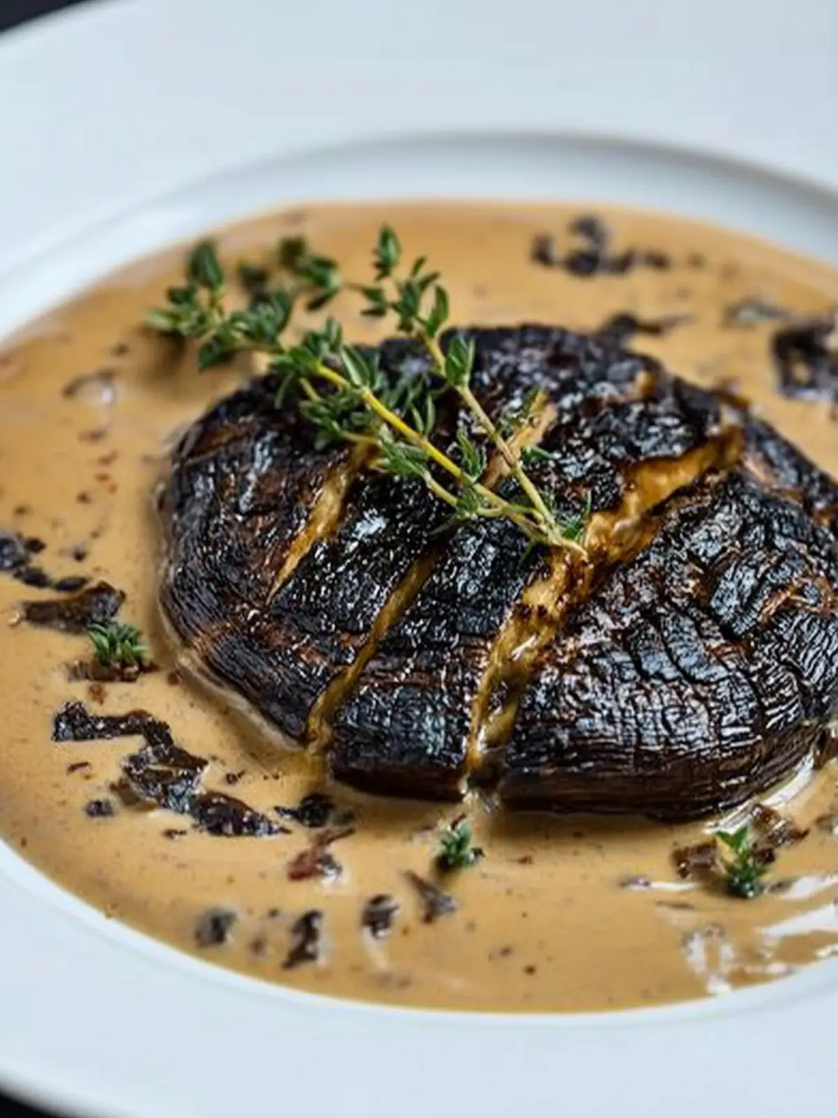 Grilled Portobello Mushroom in a Porcini Cream Sauce