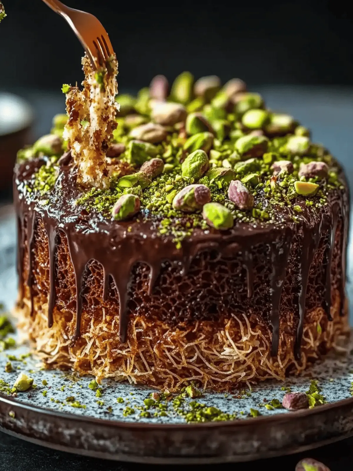 Chocolate Pistachio Kataifi Cake