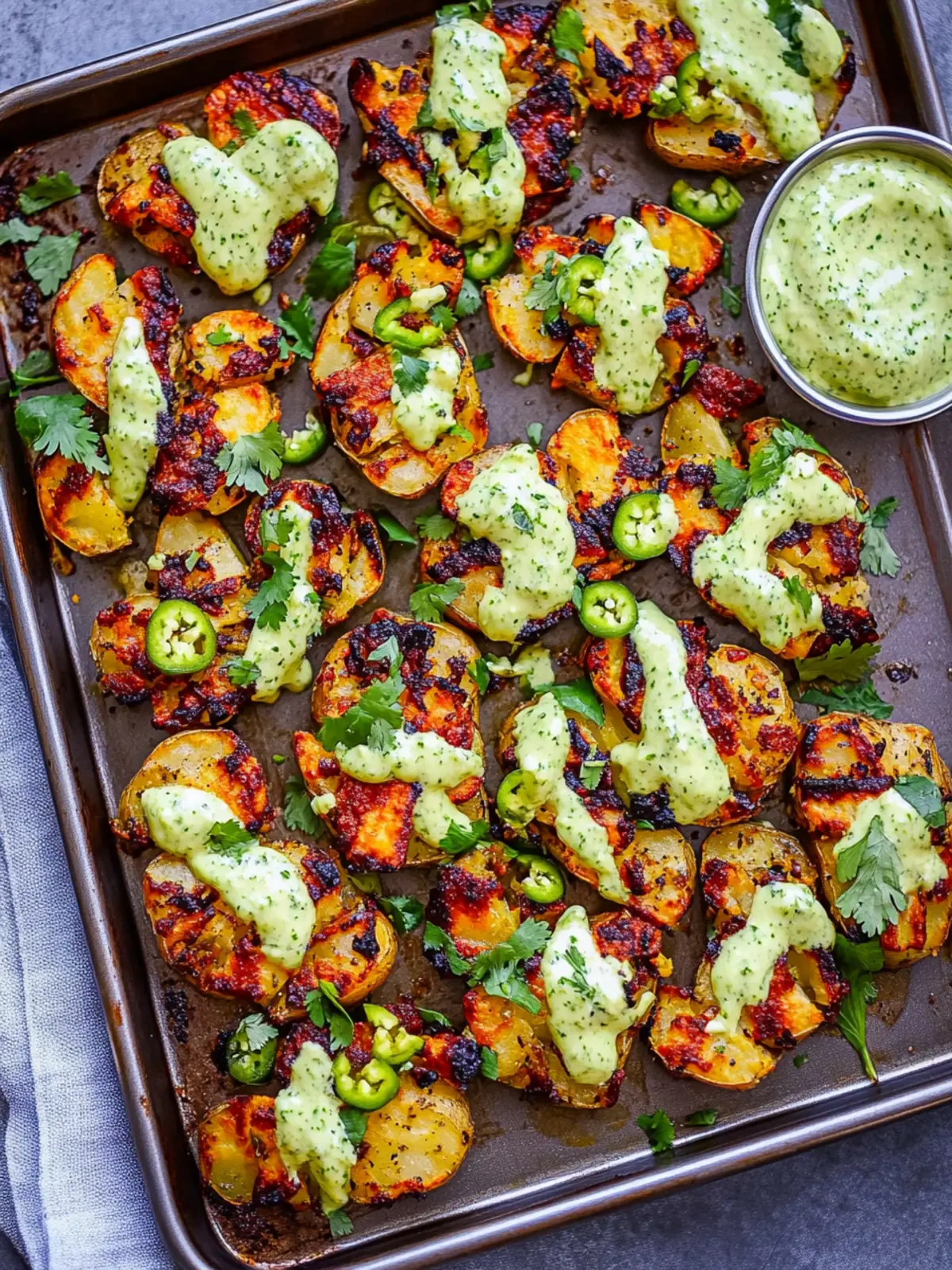 Crispy Smashed Sheet Pan Potatoes with Zesty Jalapeño Aioli 2 Crispy Smashed Sheet Pan Potatoes with Jalapeño Cilantro Aioli