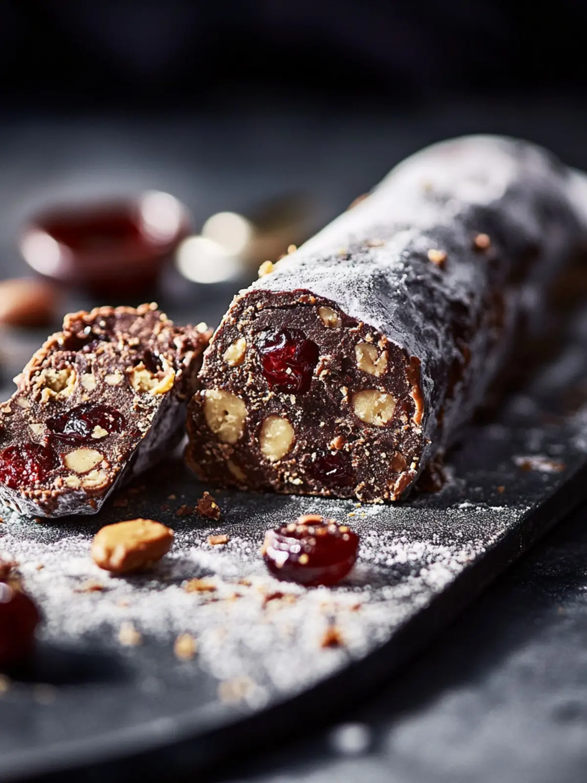 Chocolate, peanut butter and jelly munch salami
