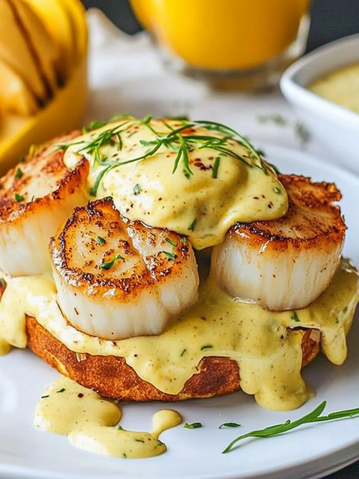 Irresistible Scallops Benedict with Brown Butter Hollandaise 2 Scallops Benedict with Brown Butter Hollandaise