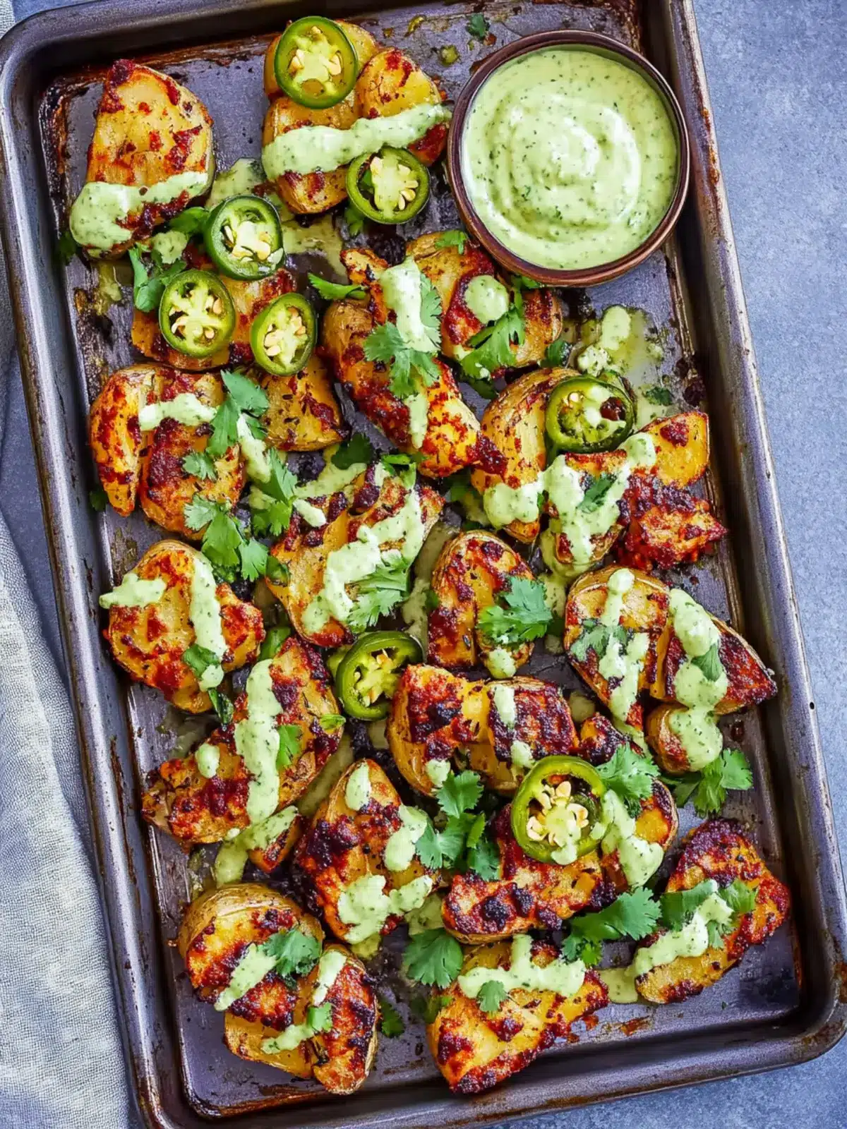 Crispy Smashed Sheet Pan Potatoes with Zesty Jalapeño Aioli 4 Crispy Smashed Sheet Pan Potatoes with Jalapeño Cilantro Aioli