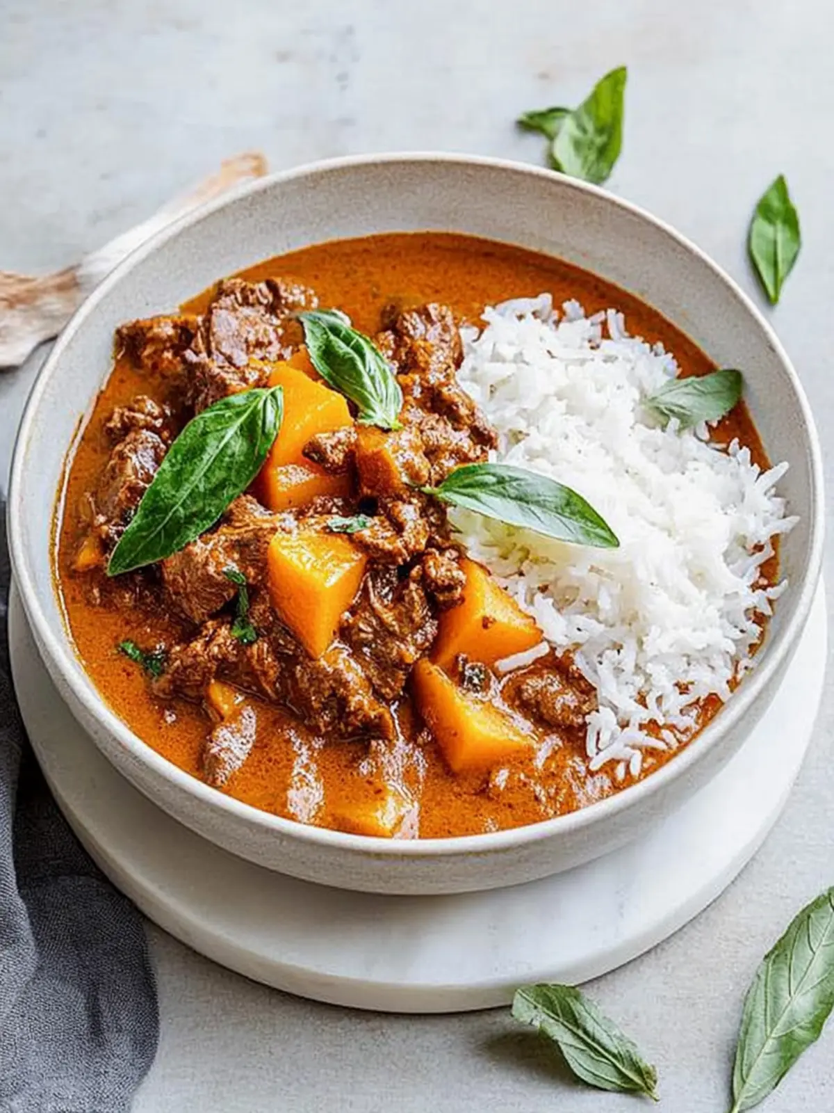 Creamy coconut beef and pumpkin curry