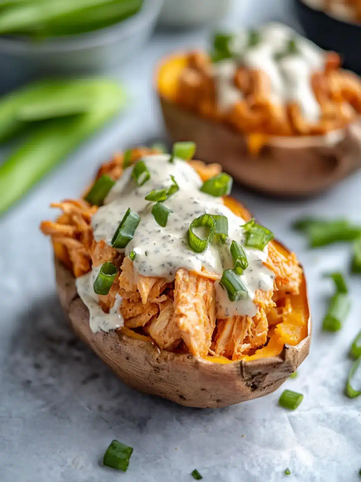 Buffalo Chicken & Ranch Stuffed Sweet Potatoes Delight 4 Stuffed Sweet Potatoes with Buffalo Chicken & Ranch