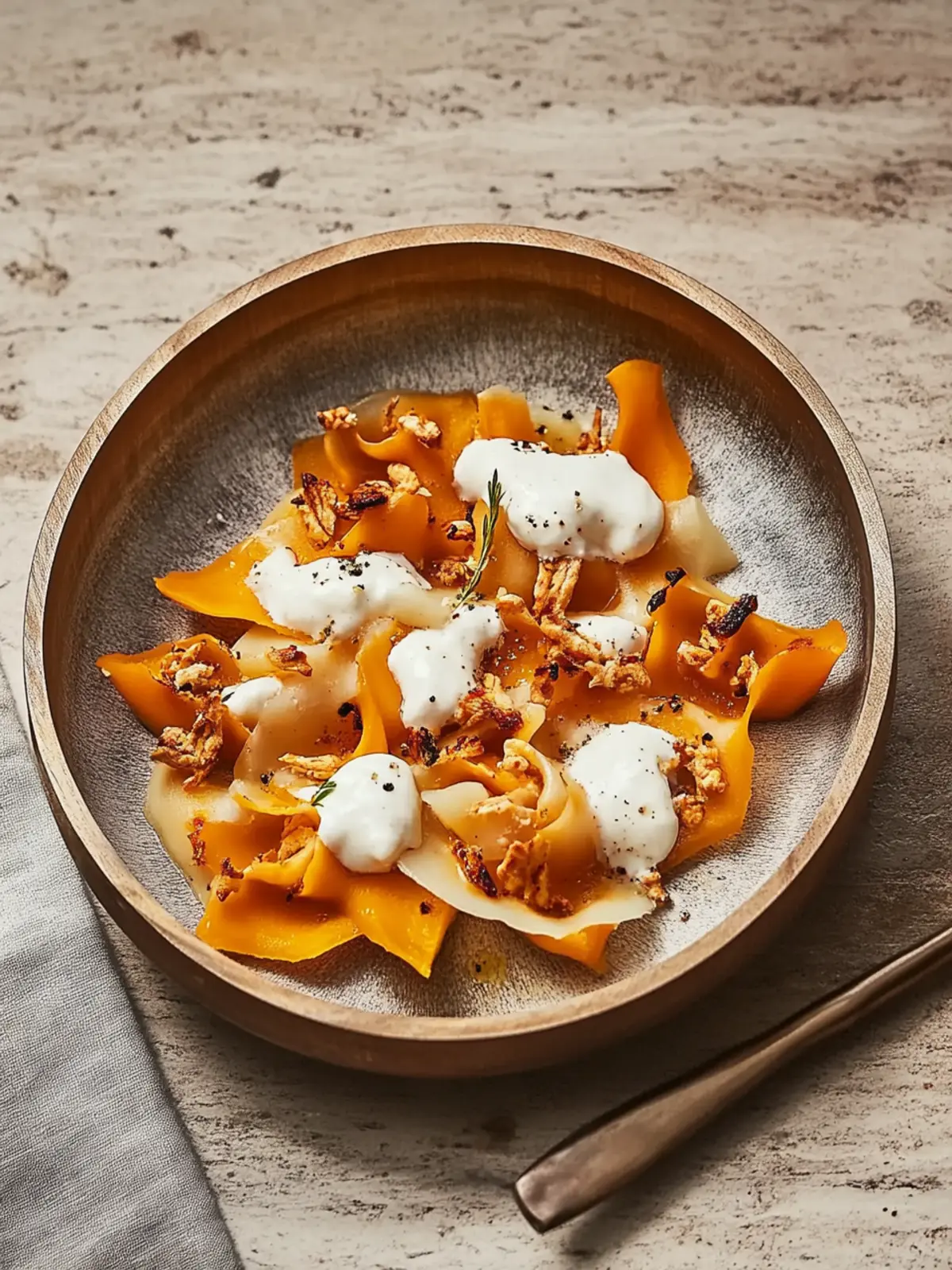 Red Kuri squash and goat's cheese manti