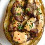 Savor Loaded Baked Potato with Steak Bites and Parmesan Sauce 6 Loaded Baked Potato with Steak Bites