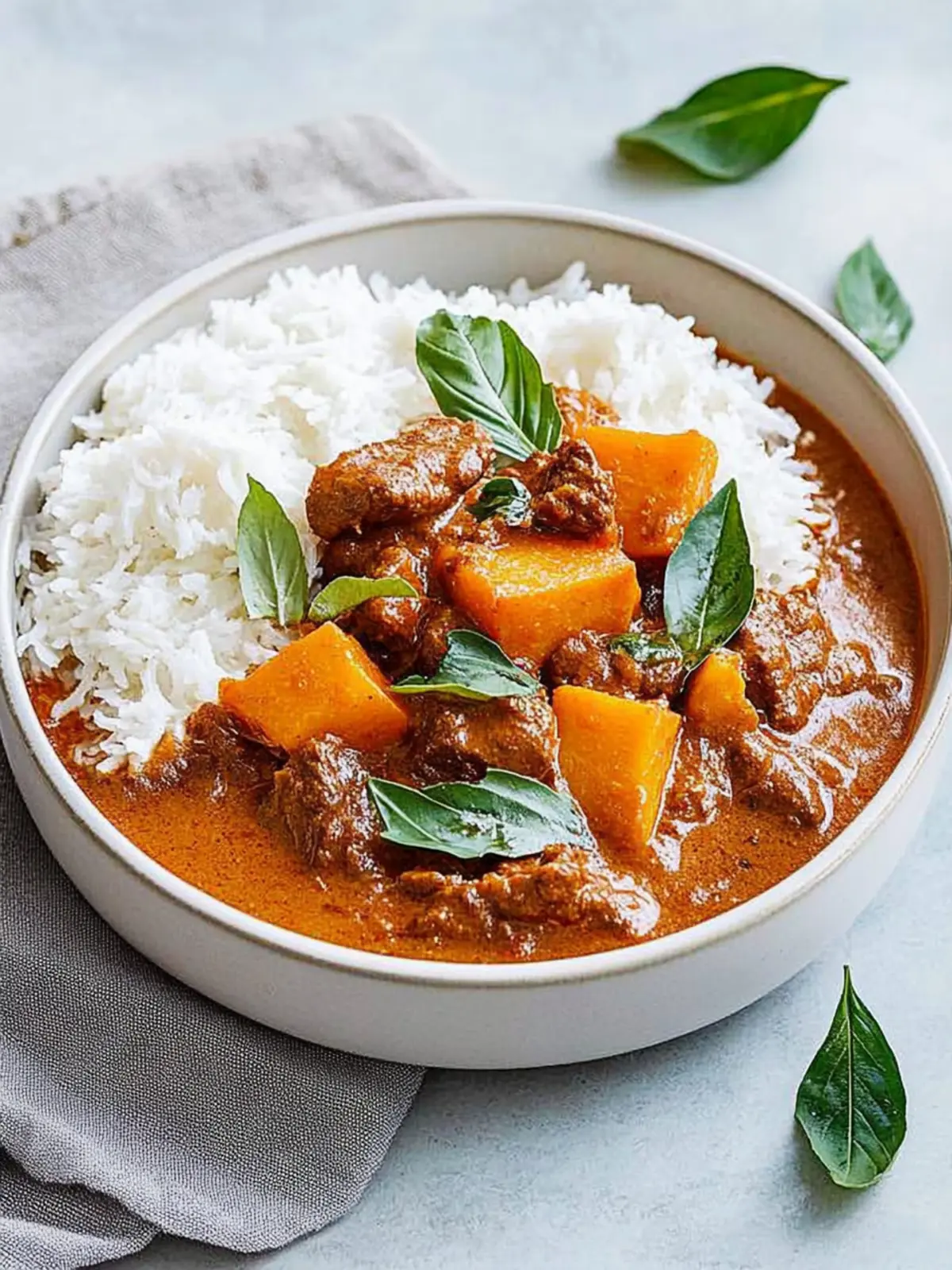 Creamy coconut beef and pumpkin curry