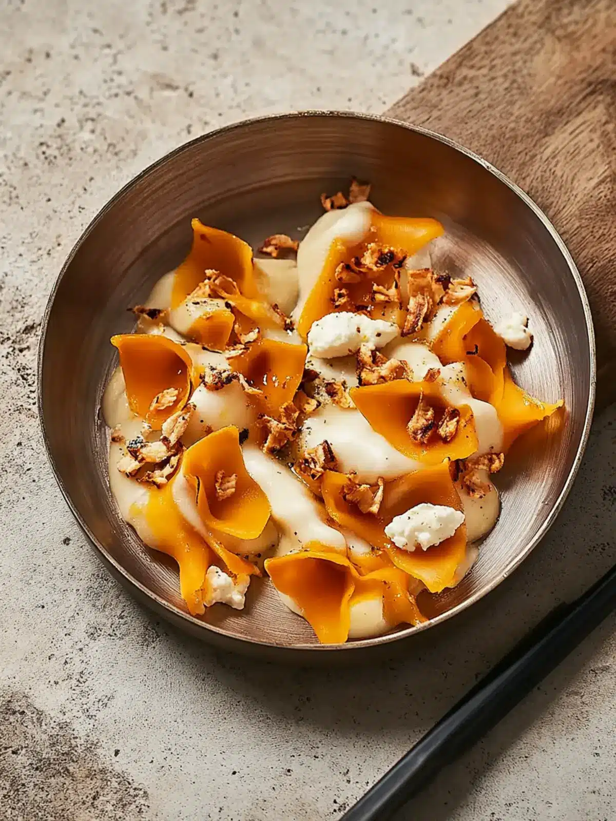 Red Kuri squash and goat's cheese manti