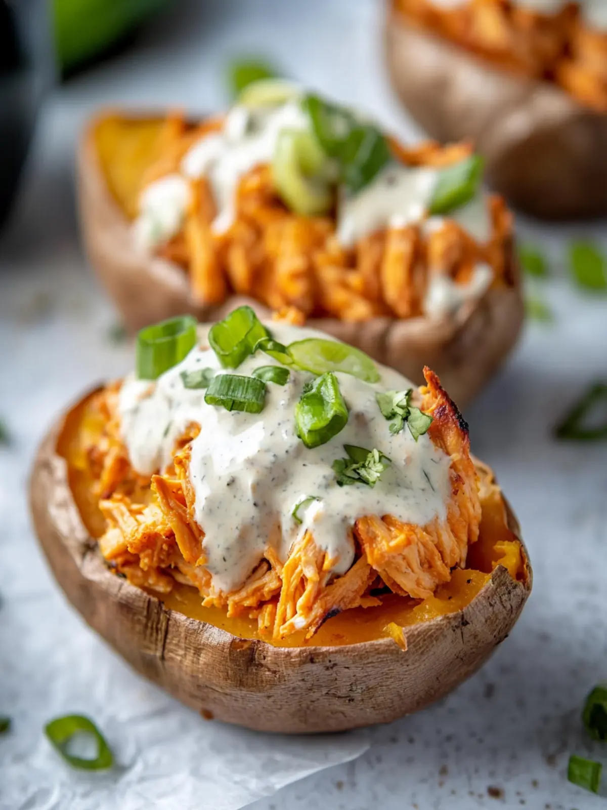 Buffalo Chicken & Ranch Stuffed Sweet Potatoes Delight 5 Stuffed Sweet Potatoes with Buffalo Chicken & Ranch