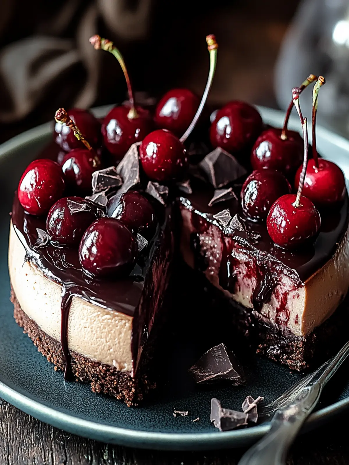 Dark Chocolate Cherry Cheesecake
