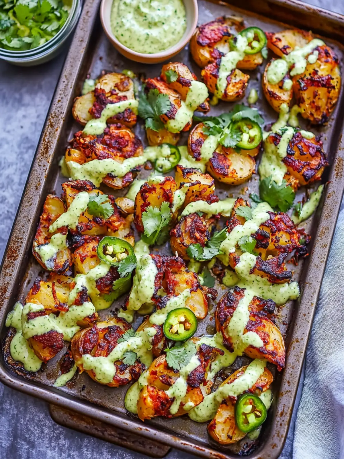 Crispy Smashed Sheet Pan Potatoes with Zesty Jalapeño Aioli 5 Crispy Smashed Sheet Pan Potatoes with Jalapeño Cilantro Aioli