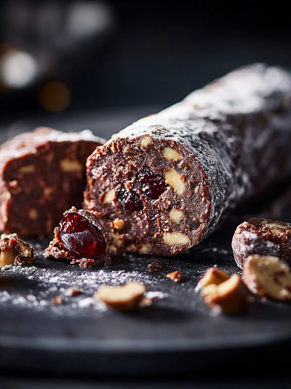 Chocolate, peanut butter and jelly munch salami