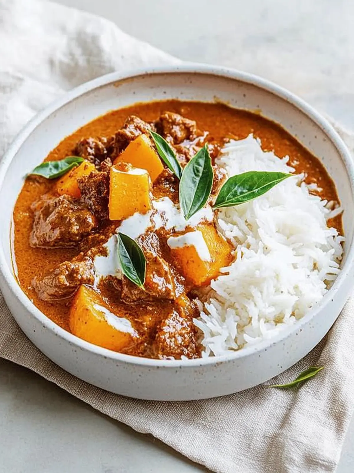 Creamy coconut beef and pumpkin curry