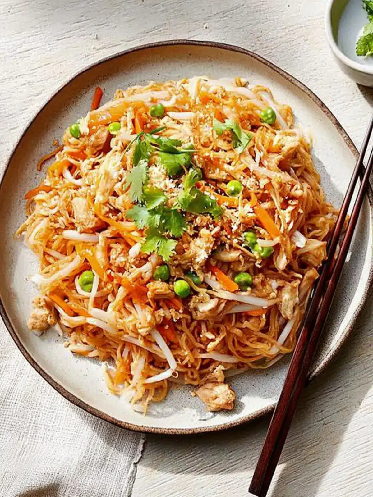 Flavor-Packed Stir-Fried Rice Noodles with Chicken & Veggies 3 stir-fried rice noodles with chicken and vegetables