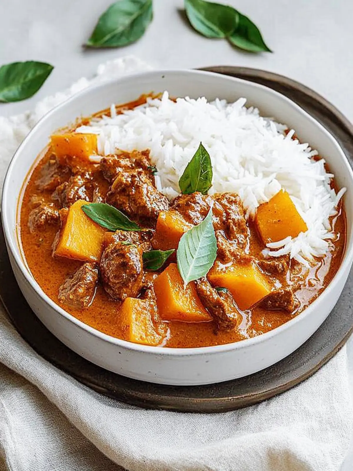 Creamy coconut beef and pumpkin curry