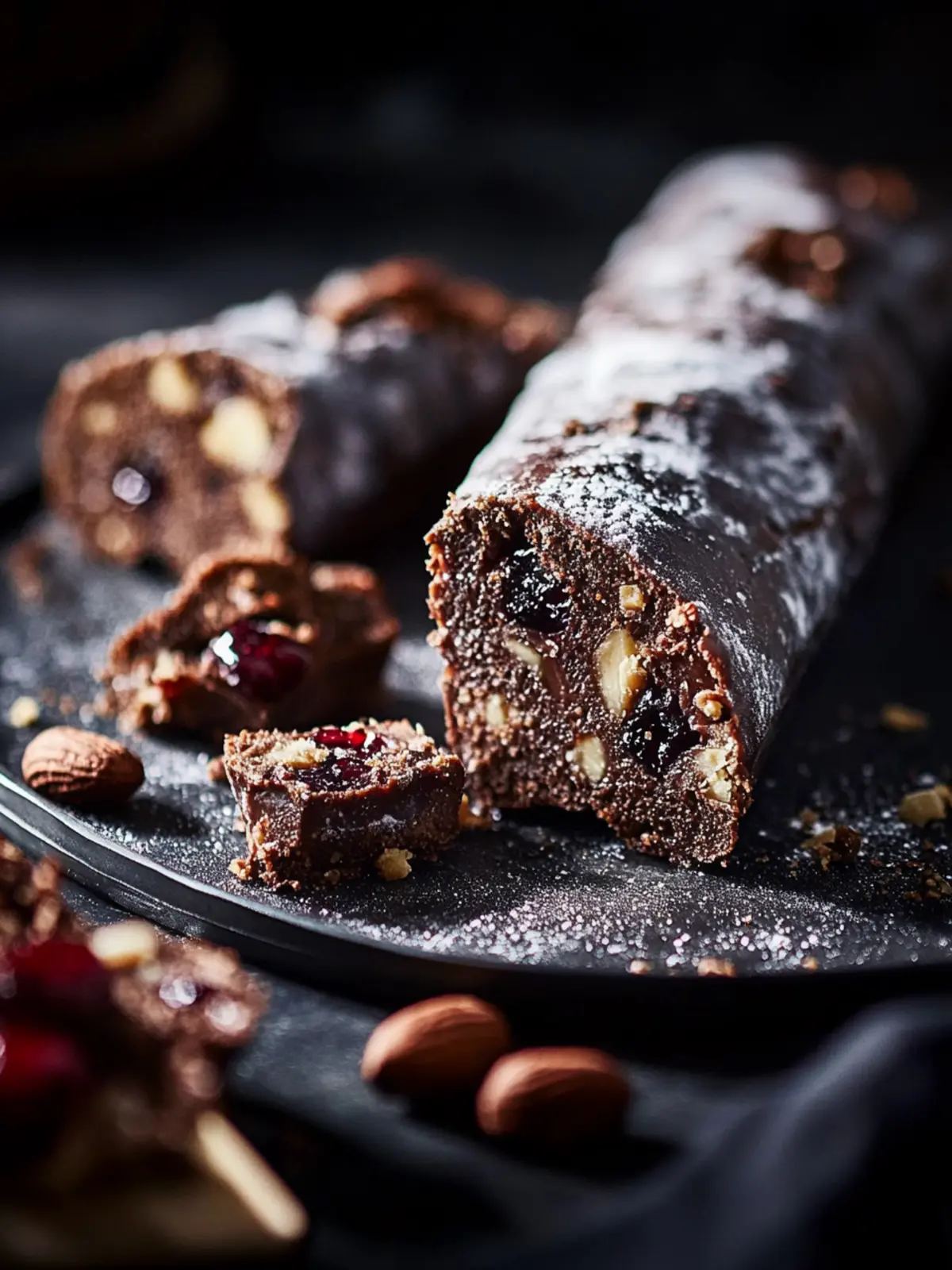 Chocolate, peanut butter and jelly munch salami