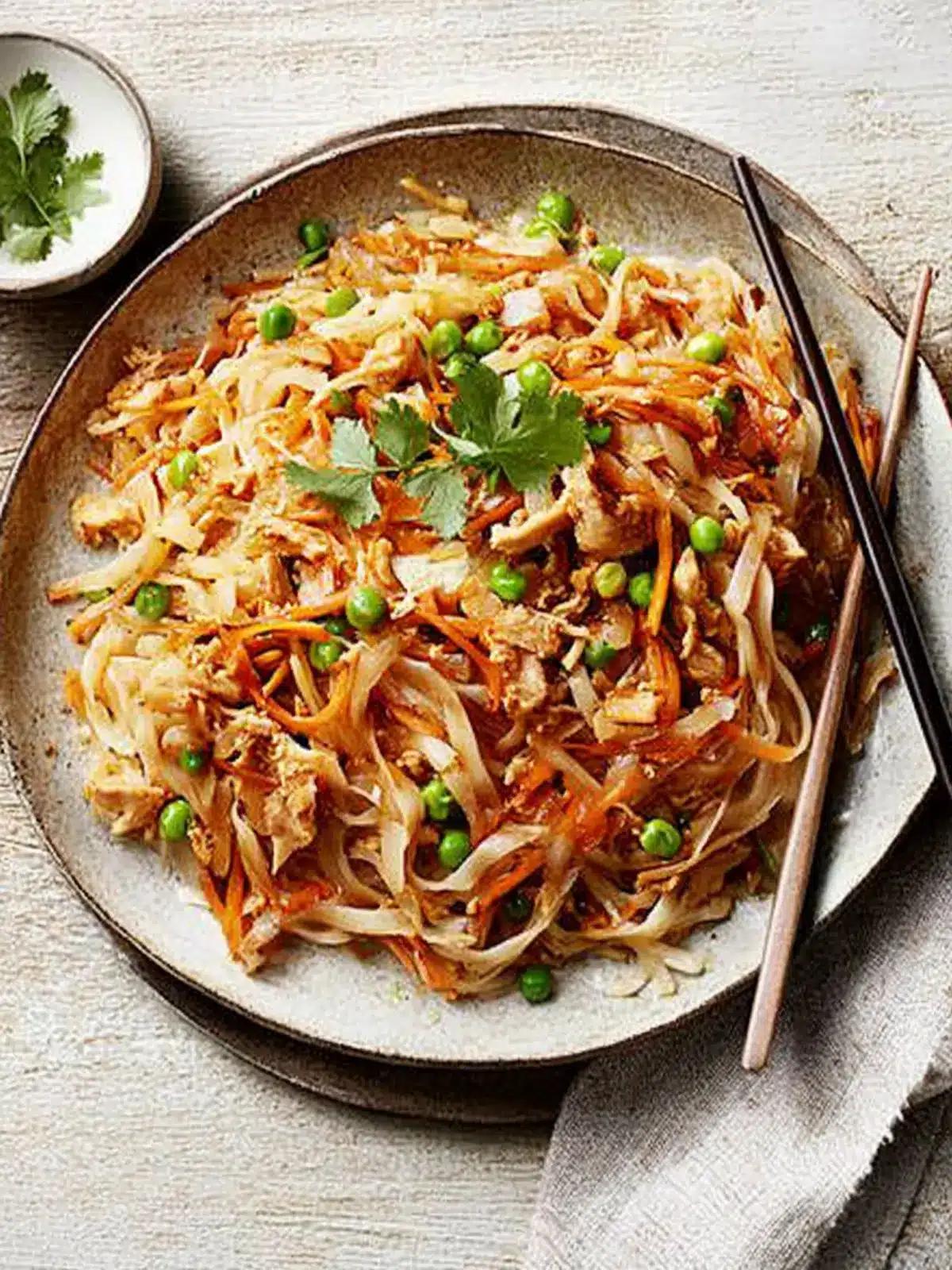 Flavor-Packed Stir-Fried Rice Noodles with Chicken & Veggies 2 stir-fried rice noodles with chicken and vegetables