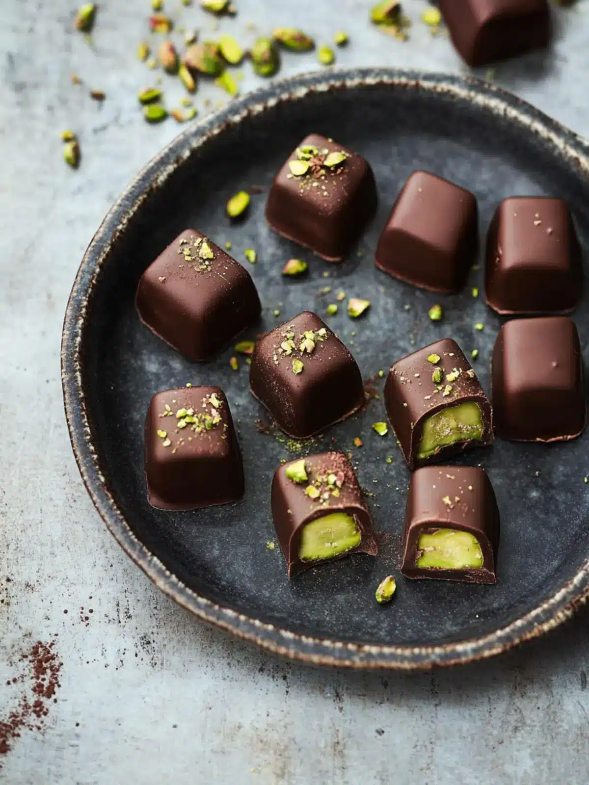 Decadent Dark Chocolate Pistachio Pralines to Indulge In 4 Dark Chocolate Pistachio Pralines