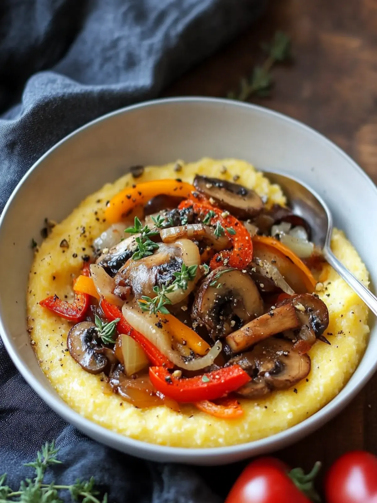 Delicious Creamy Polenta with Caramelized Onions and Peppers 4 Creamy Polenta with Caramelized Onions, Peppers, and Mushrooms