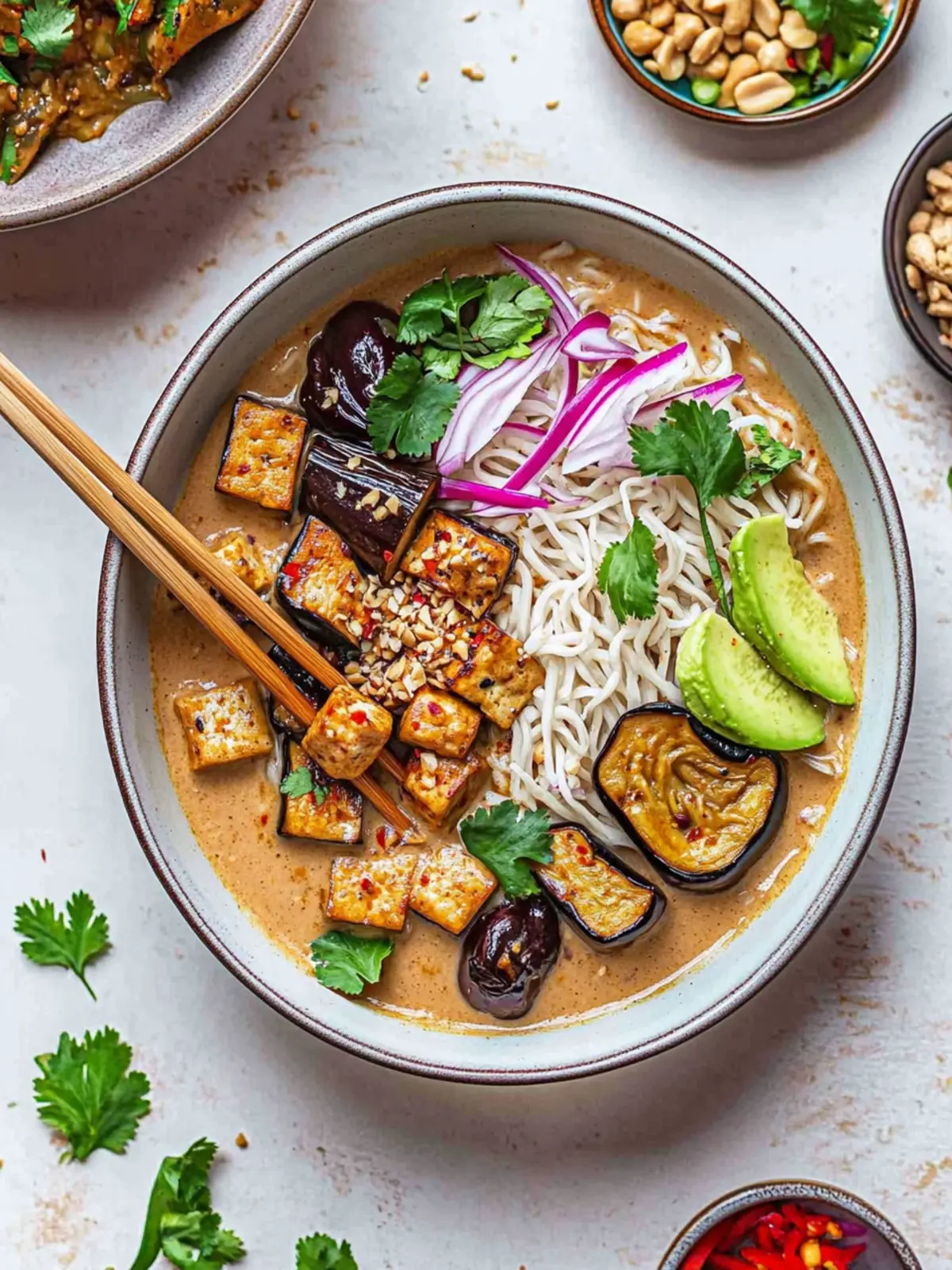 Irresistible Tofu and Aubergine Peanut Ramen Noodles Bliss 4 Tofu and Aubergine Peanut Ramen Noodles (Vegan Gluten-Free)