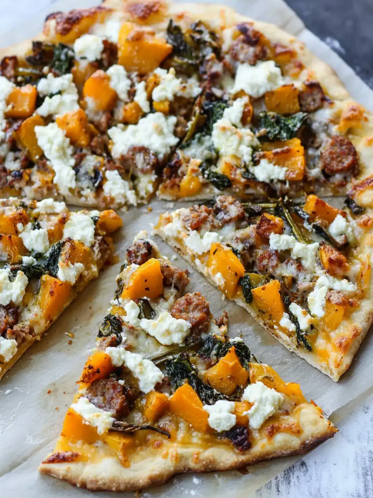 Butternut Squash Pizza with Brussels, Spicy Sausage & Ricotta 2 Butternut Squash, Brussels, Spicy Sausage, and Ricotta Pizza