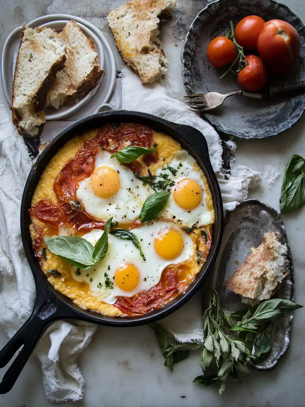 Tomato-Braised Eggs on Creamy Baked Polenta Bliss 3 tomato-braised eggs and creamy baked polenta