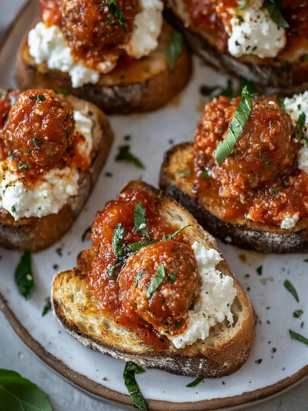 Savory Vodka Sauce Meatballs on Creamy Ricotta Toast 5 Vodka Sauce Meatballs on Ricotta Toast