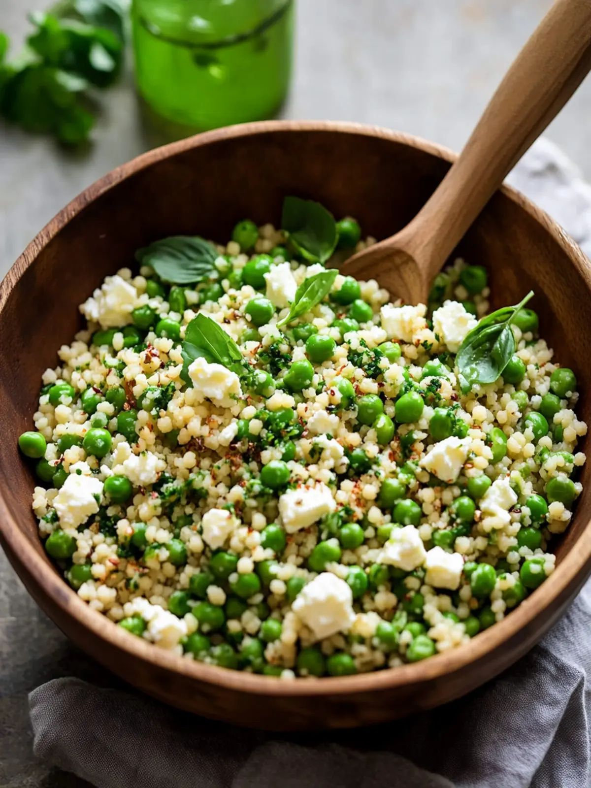 Brighten Your Day with Spring Pea Feta Couscous Salad! 2 Spring Pea Feta Couscous Salad with Basil Vinaigrette
