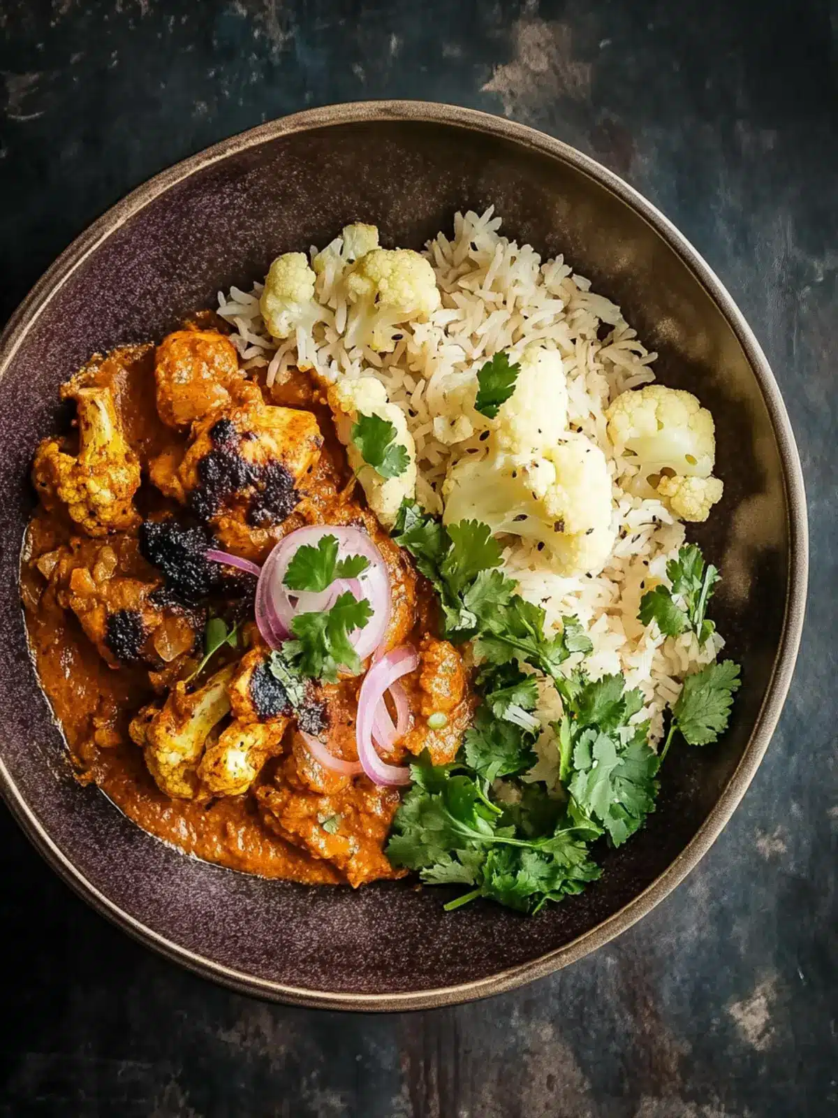 Savory Chicken and Black Garlic Madras with Coconut Rice Delight 4 Chicken and black garlic madras with cauliflower and tamarind-coconut rice