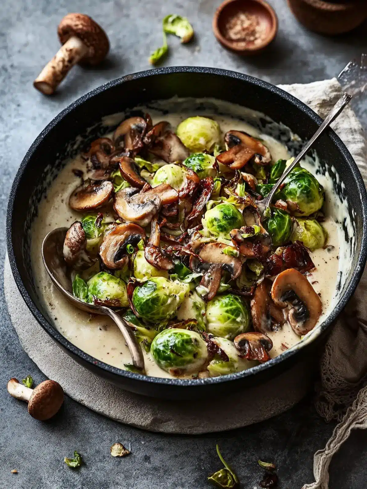 Savor Creamy Brussels Sprouts with Wild Mushrooms Tonight! 2 Creamy Brussels Sprouts with Wild Mushrooms