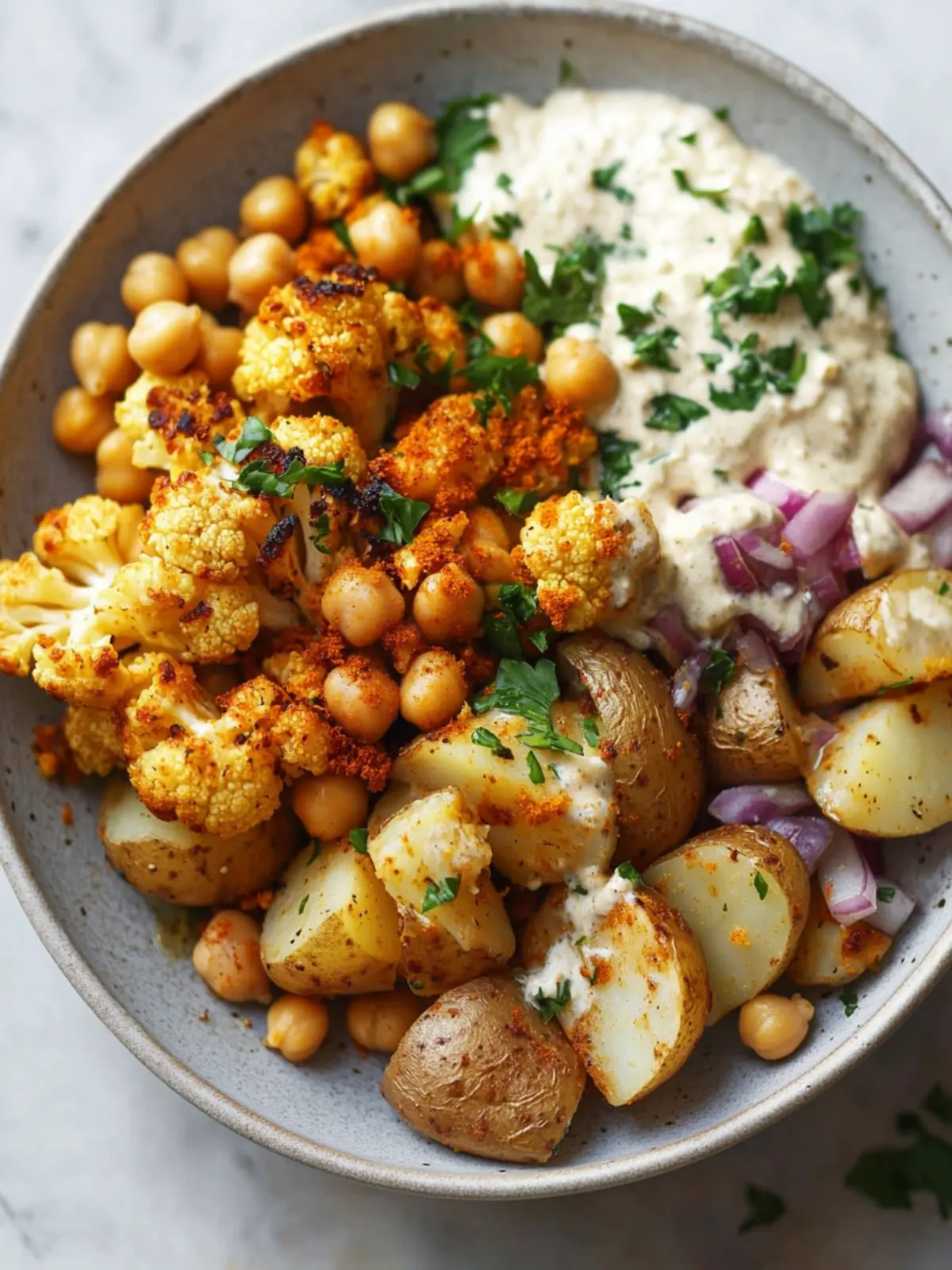 Savory Roasted Cauliflower Chickpea Potato Bowl to Love 2 Roasted Cauliflower Chickpea Potato Bowl