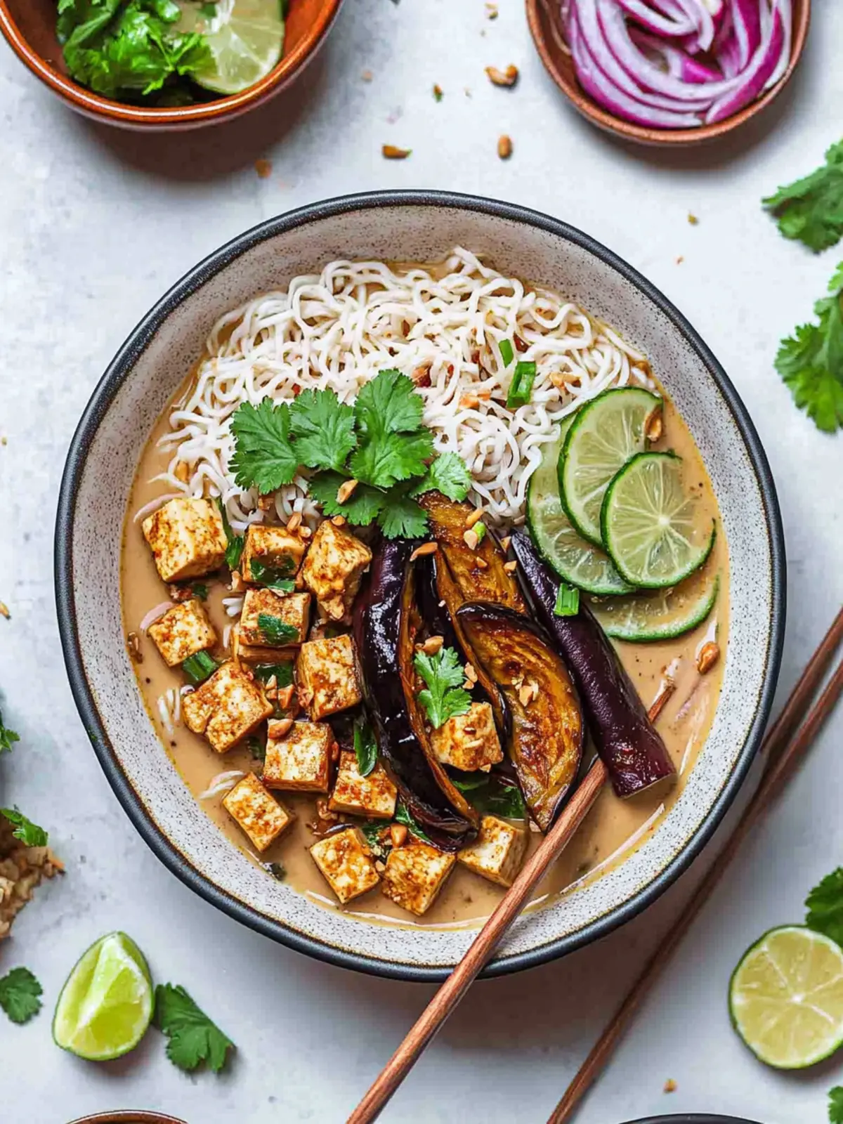Irresistible Tofu and Aubergine Peanut Ramen Noodles Bliss 3 Tofu and Aubergine Peanut Ramen Noodles (Vegan Gluten-Free)