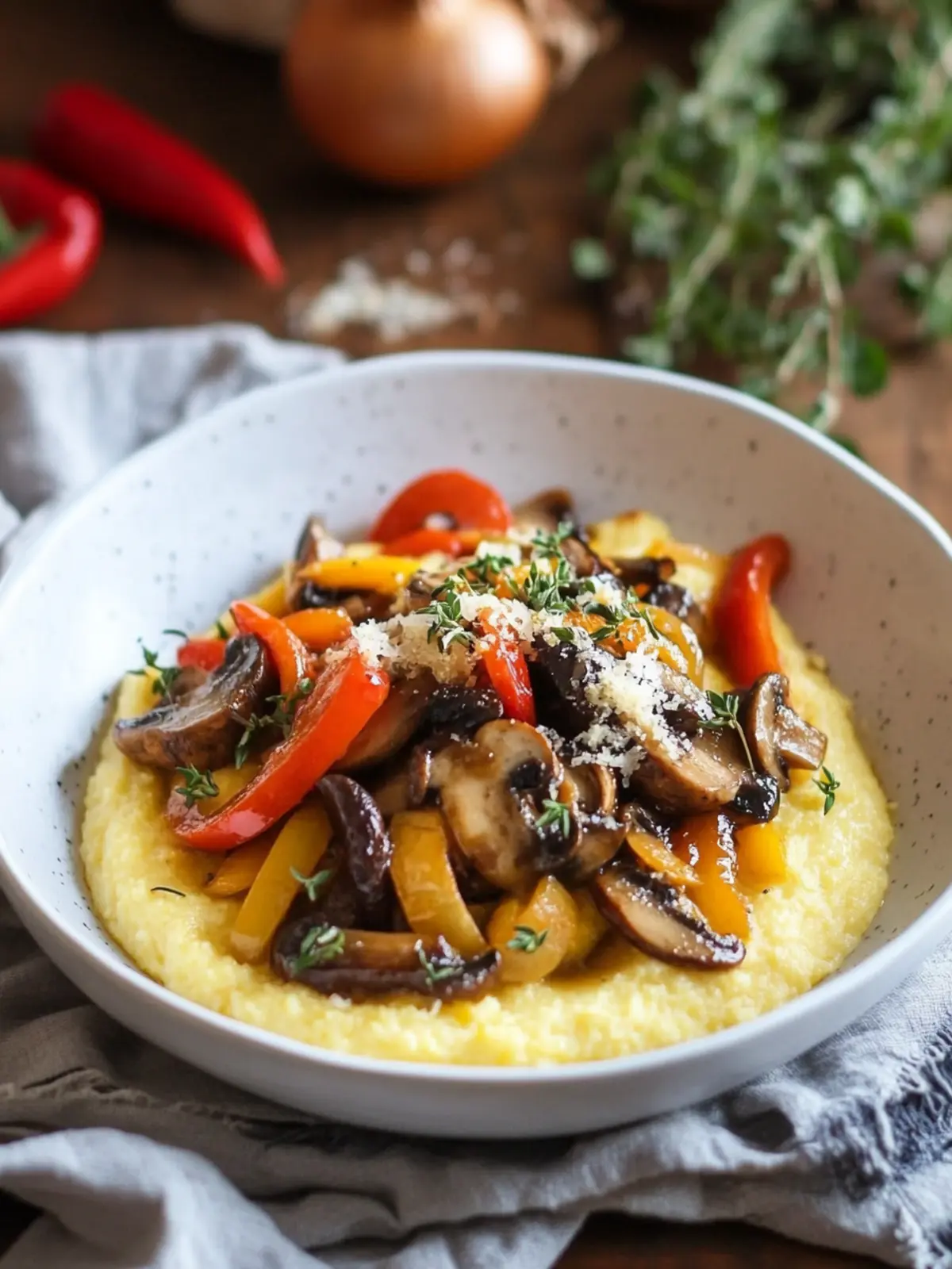 Delicious Creamy Polenta with Caramelized Onions and Peppers 3 Creamy Polenta with Caramelized Onions, Peppers, and Mushrooms