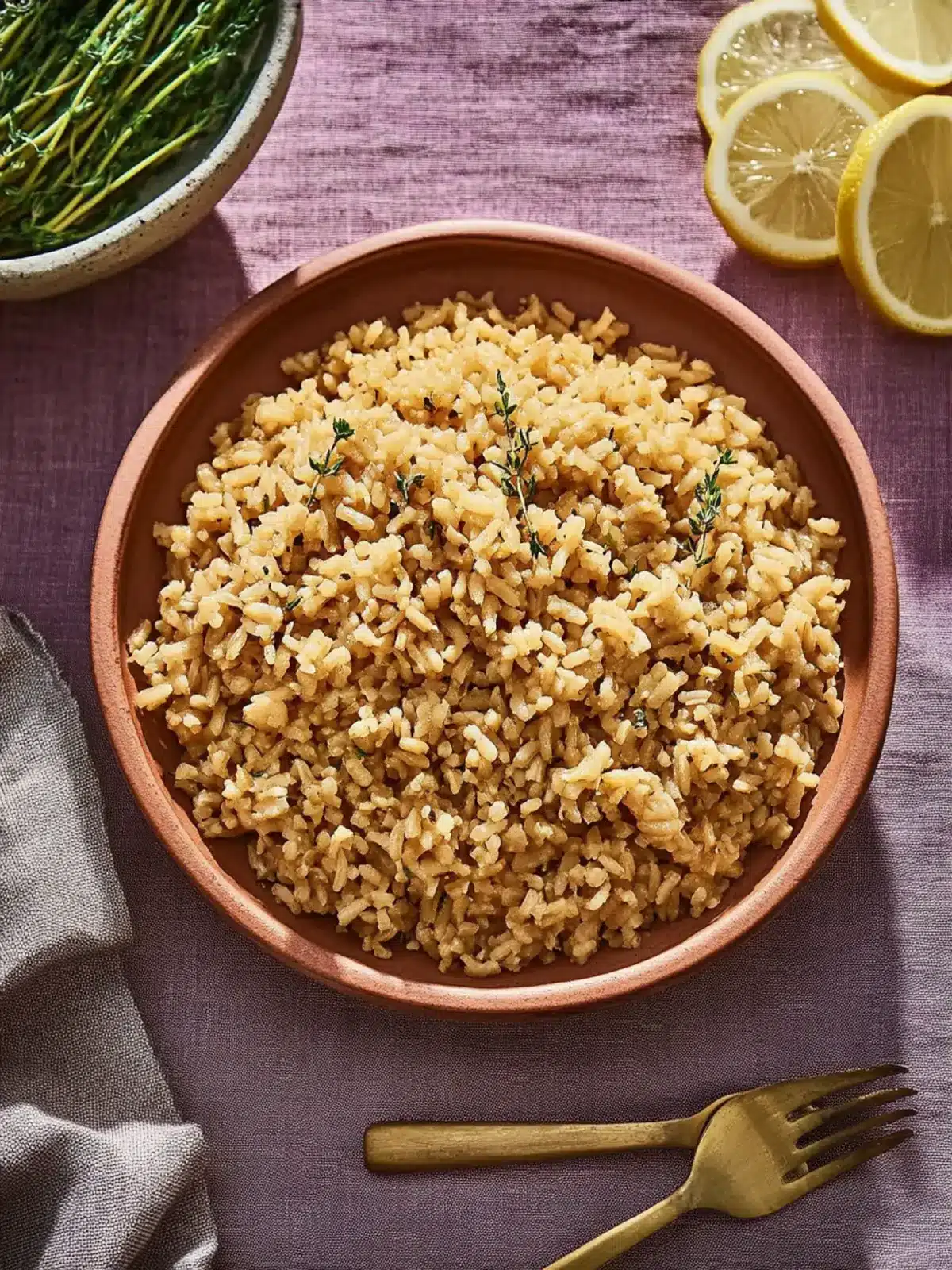 Savory Lemon Brown Rice with Garlic and Thyme Delight 2 Lemon Brown Rice with Garlic and Thyme