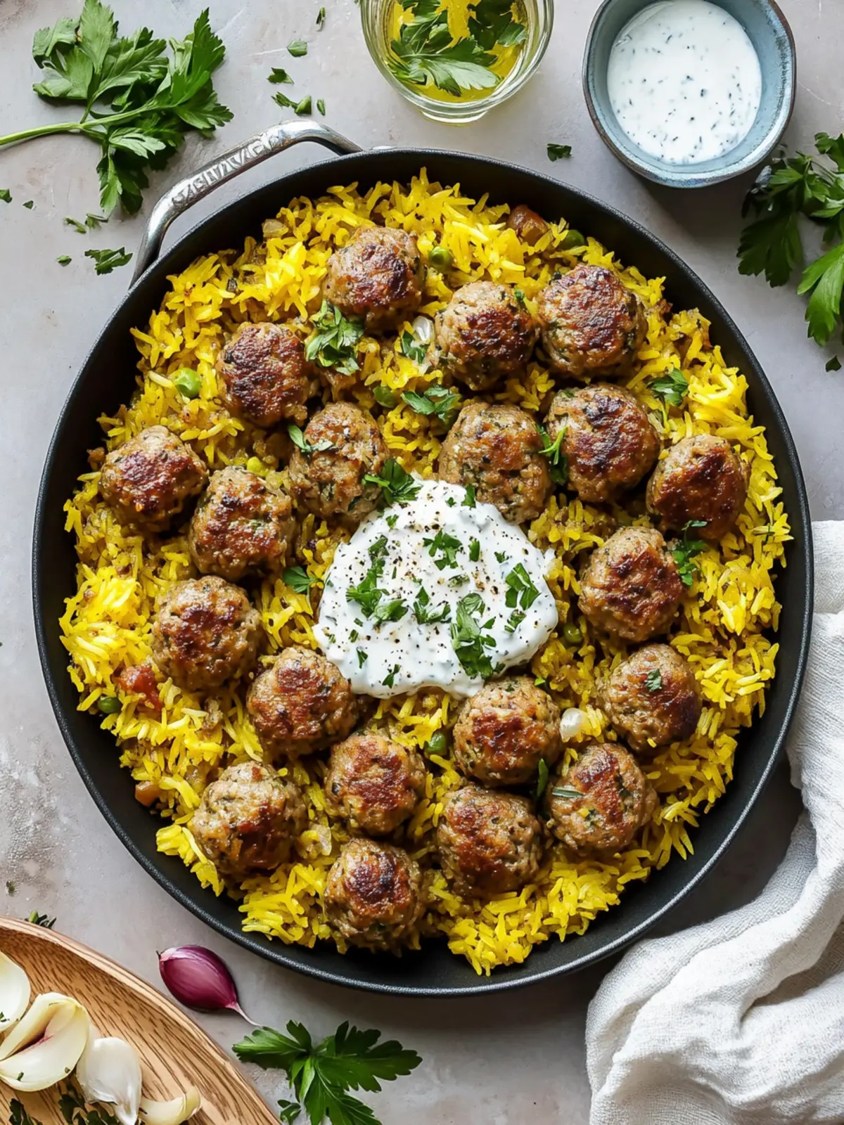 One-Pan Lamb Meatballs and Saffron Rice with Herby-Yogurt Bliss 5 One-Pan Lamb Meatballs and Saffron Rice with Herby-Yogurt Sauce