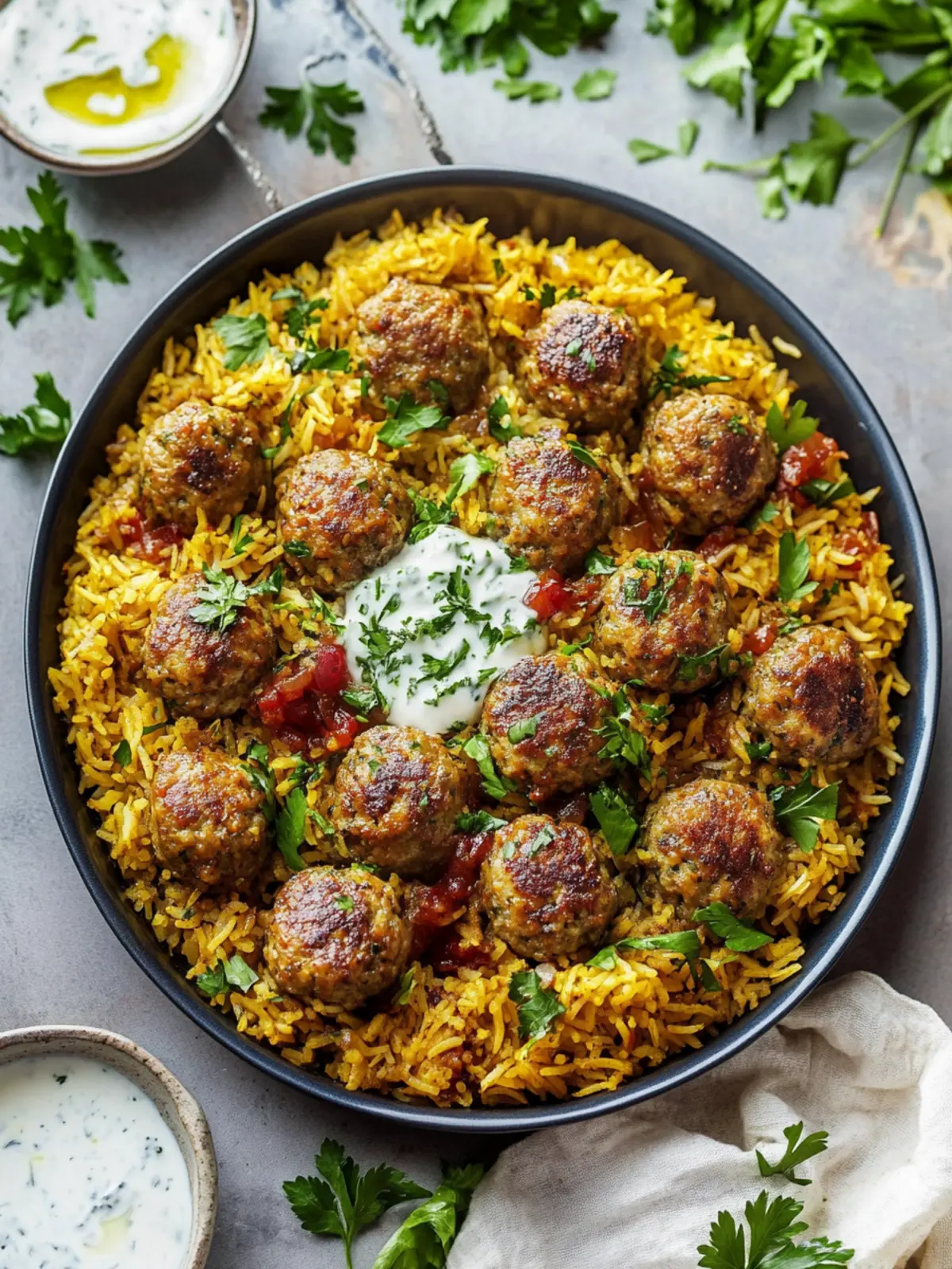 One-Pan Lamb Meatballs and Saffron Rice with Herby-Yogurt Bliss 4 One-Pan Lamb Meatballs and Saffron Rice with Herby-Yogurt Sauce